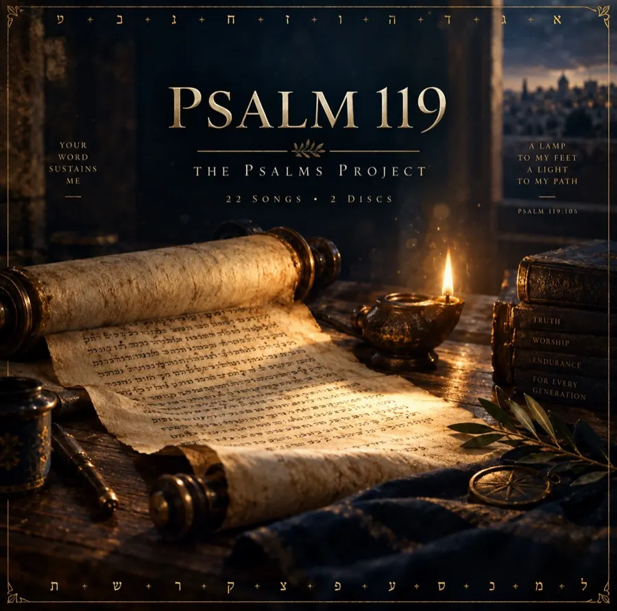 Psalm 119 CD front cover: an open scroll beside an oil lamp